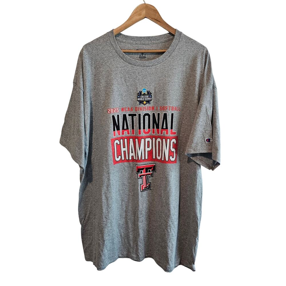 Texas Tech Softball National Champions 2025 T-Shirt 2XL Gray Champion NCAA